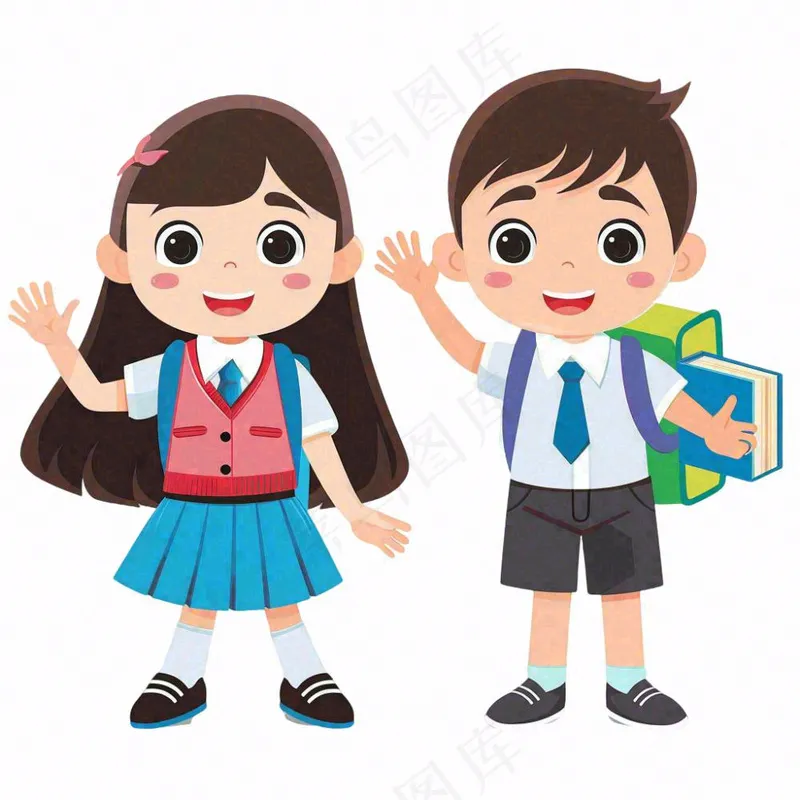 上学的学生儿童青少年学习校服人物卡通插画免抠