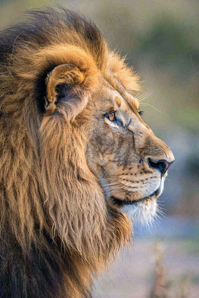 狮子雄狮头部特写保护动物摄影图