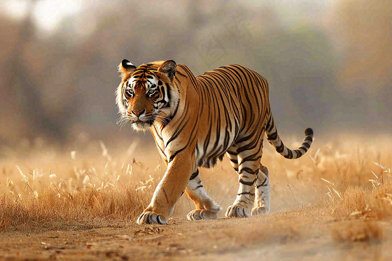 老虎动物秋天草原摄影图