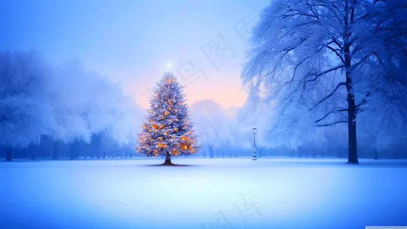 傍晚白色的冬天圣诞树高清壁纸