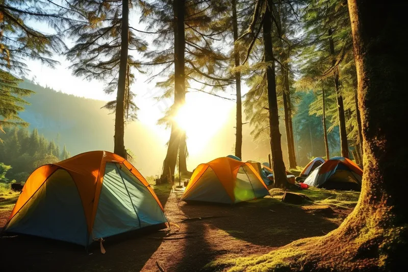 露营山顶日出日落摄影图