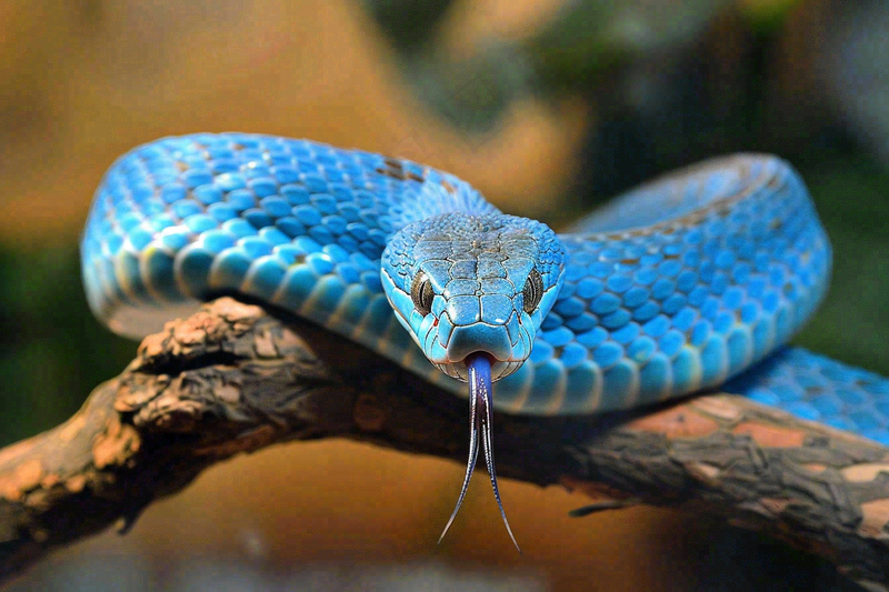 蛇盘踞在树枝上爬行动物摄影图