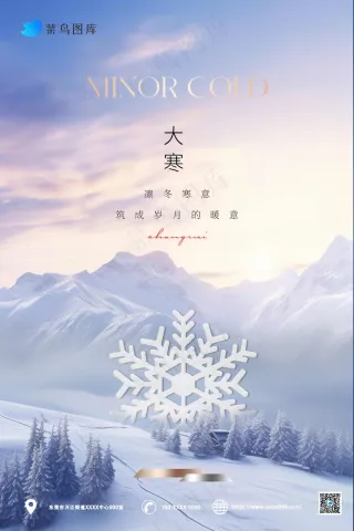 蓝色大寒雪花节气海报