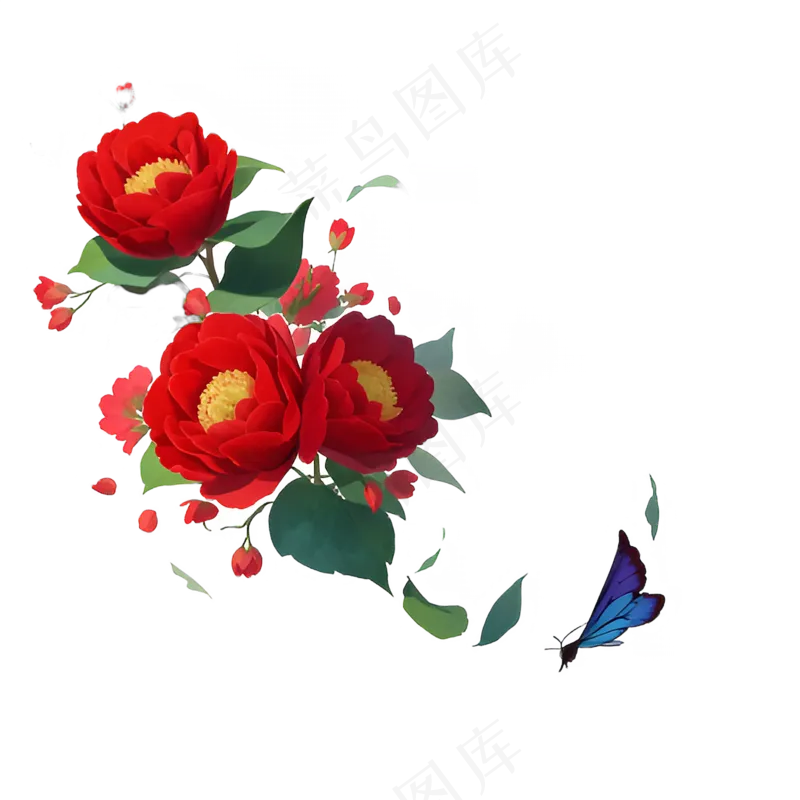 红色 海棠花 手绘 免抠 素材27