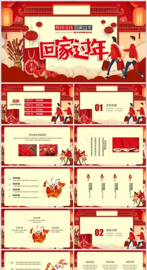 红色春运回家过年PPT模板预览图