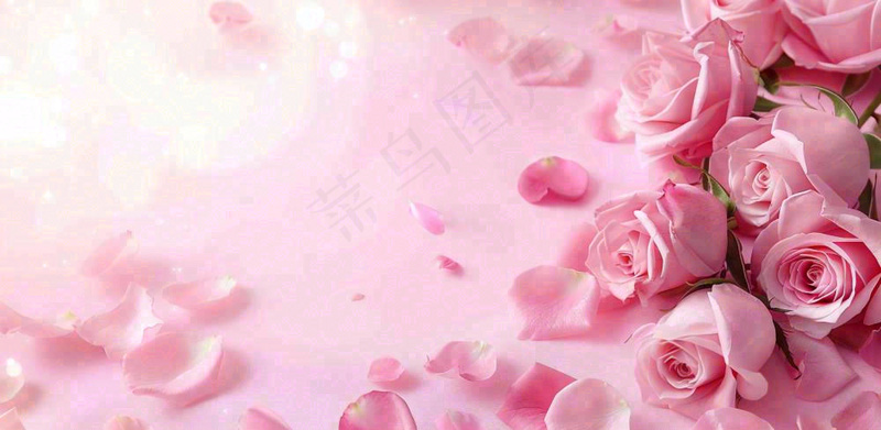 粉红背景上的玫瑰花美丽浪漫梦幻爱情情人节七夕摄影图