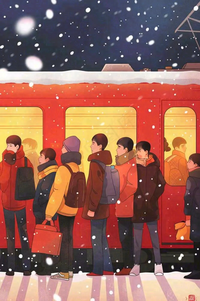 新年春节春运高铁火车回家过年卡通插画背景
