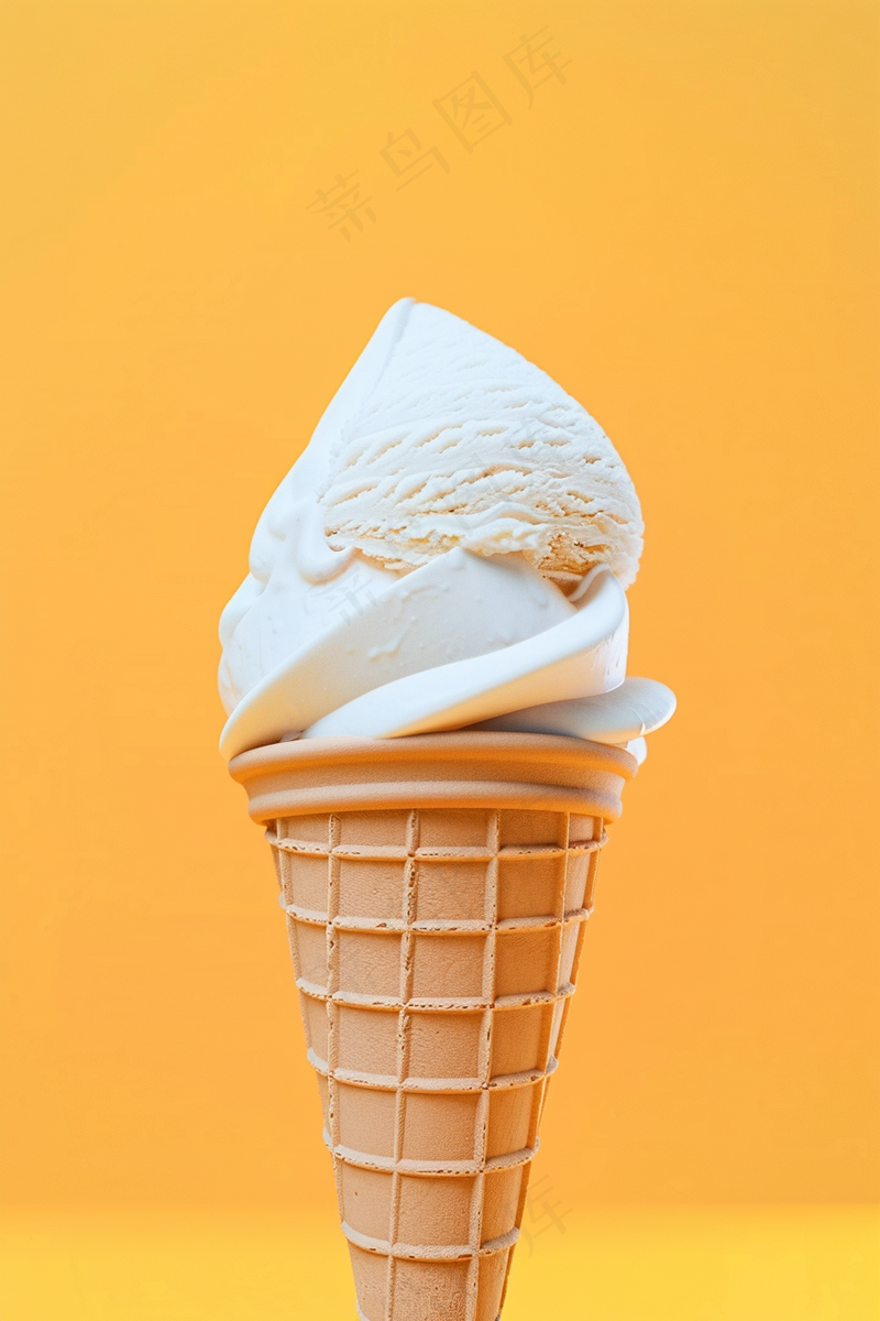 冰淇淋蛋筒夏日清凉橘黄色背景摄影图