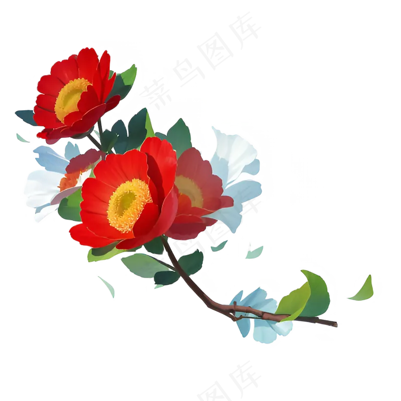 红色 海棠花 手绘 免抠 素材23