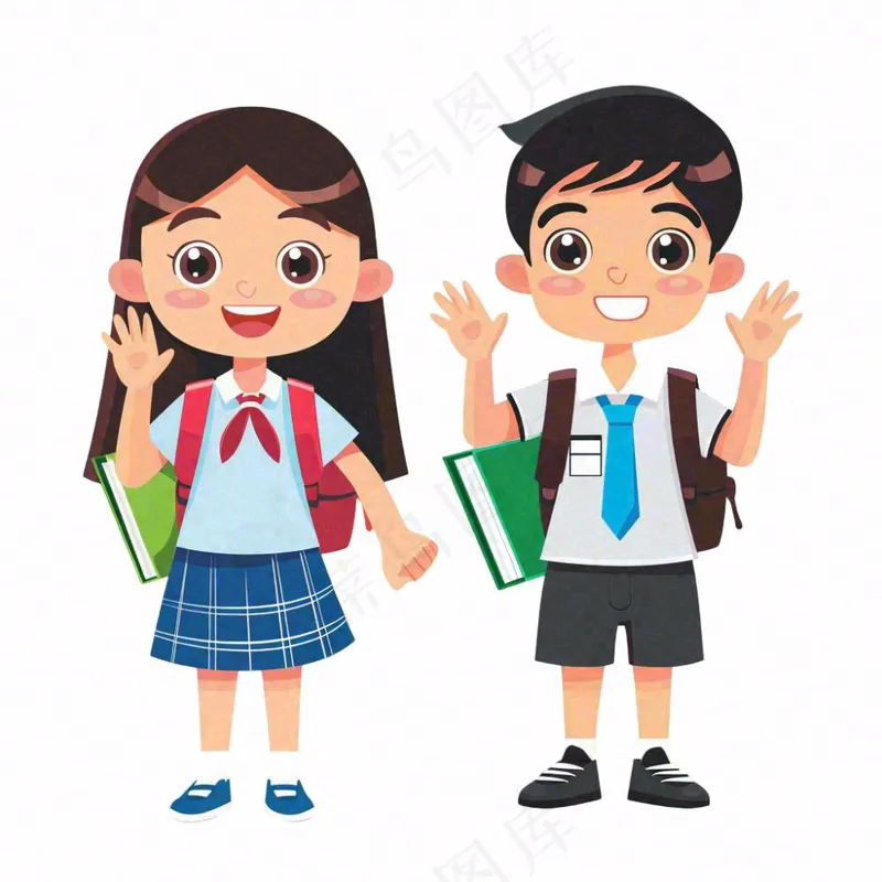上学的学生儿童青少年学习校服人物卡通插画免抠