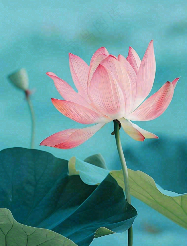 夏天池塘荷花荷叶蓝色唯美处暑大暑小暑摄影图