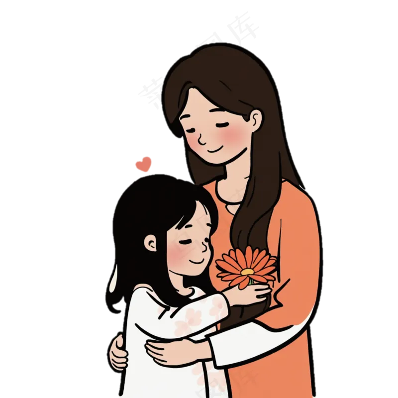 母亲节 妈妈抱着女儿 花朵 免抠透明底 (1)