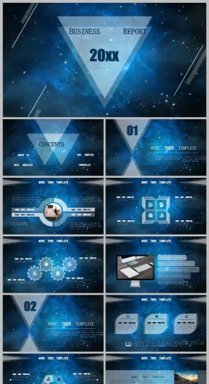 蓝黑色商务风年终工作汇报PPT模板预览图