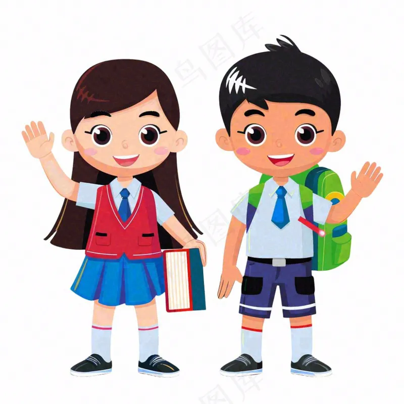 上学的学生儿童青少年学习校服人物卡通插画免抠