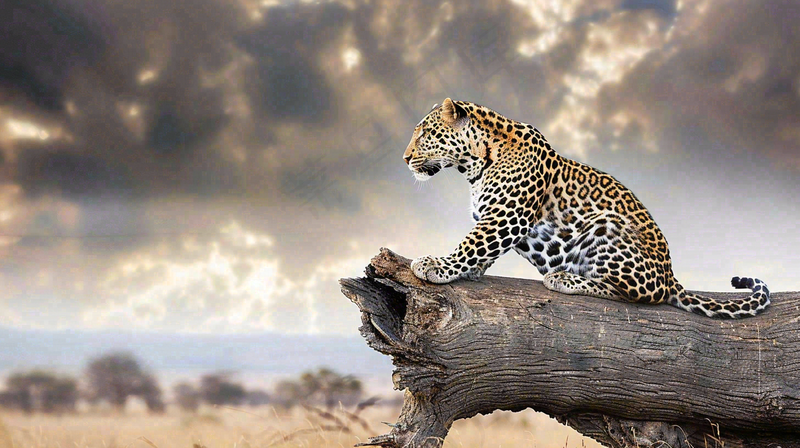 树干上的猎豹保护动物摄影图