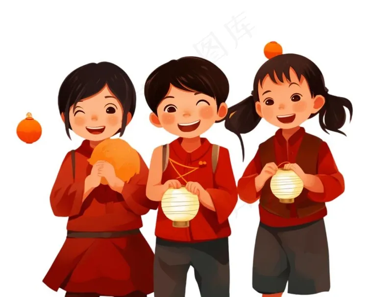 红色儿童小孩拜年过年新年春节元旦喜庆手绘卡通插画免抠