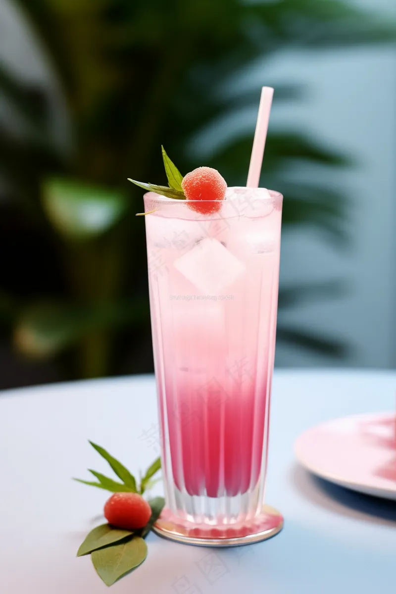 树莓果粉色冰沙冰饮料摄影图
