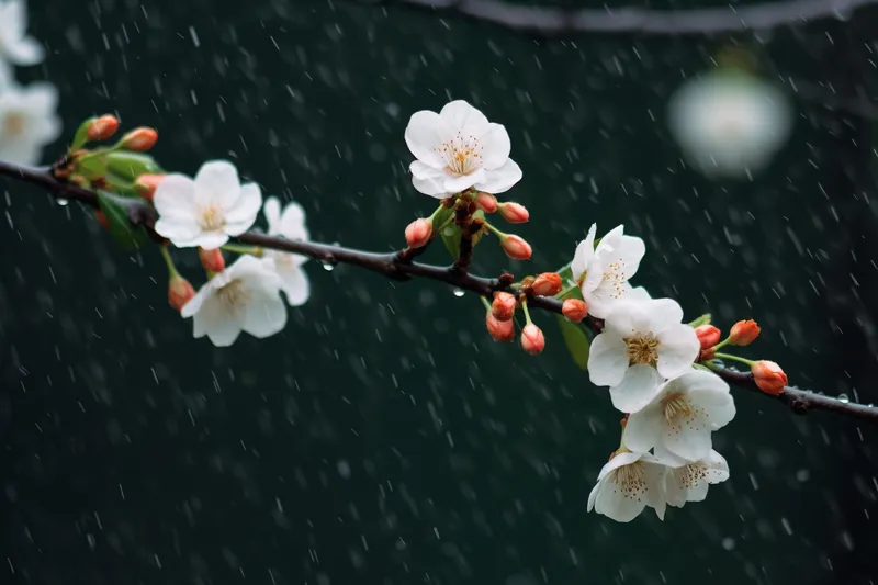 春季梅雨季节白梅鲜花盛开摄影图