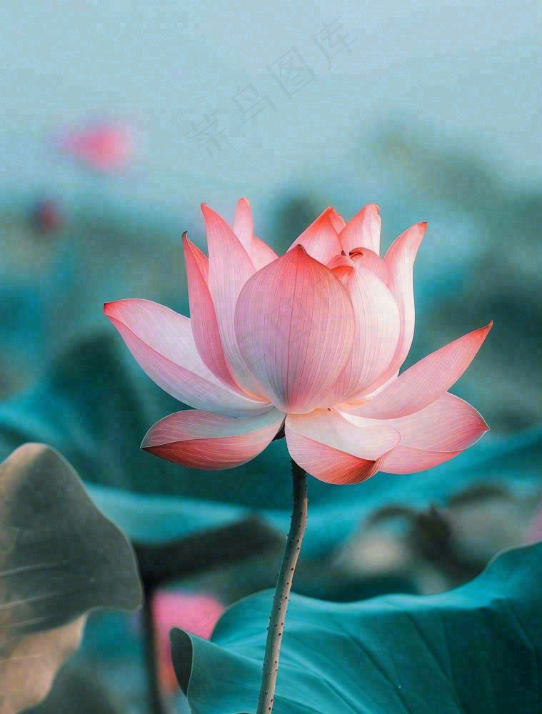 夏天池塘荷花荷叶蓝色唯美处暑大暑小暑摄影图