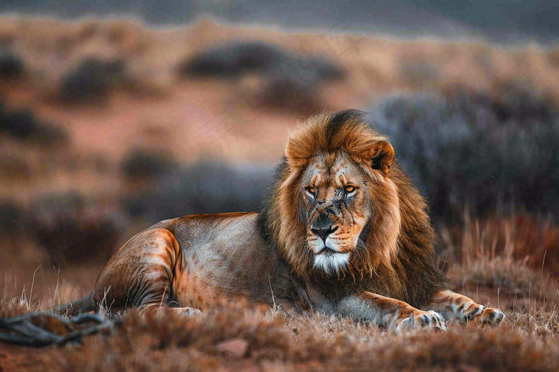 狮子雄狮动物非洲大草原保护动物摄影图