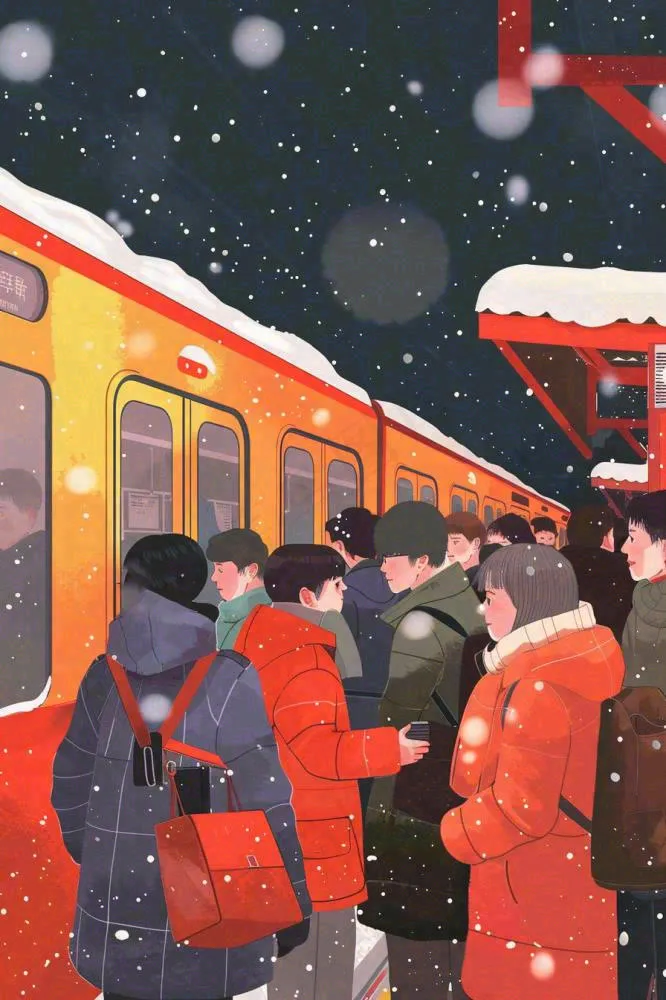 新年春节春运高铁火车回家过年卡通插画背景