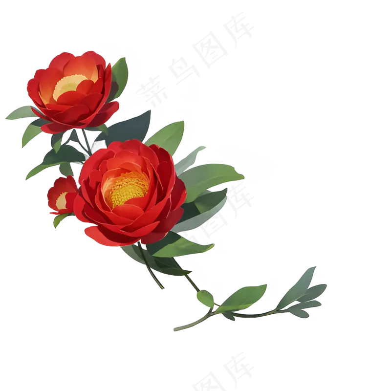 红色 海棠花 手绘 免抠 素材1