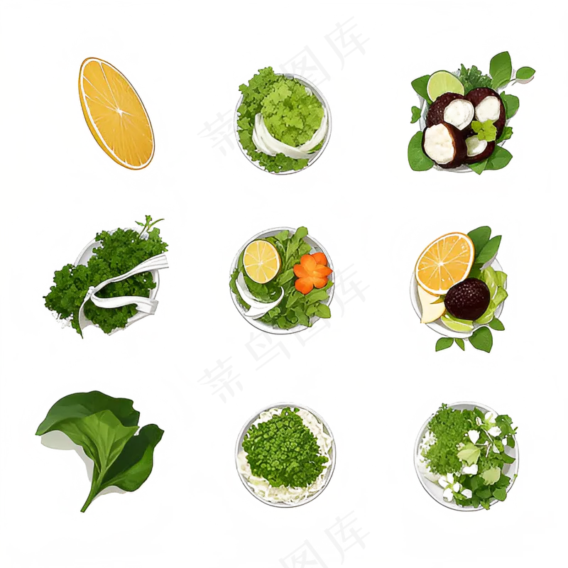 绿色手绘水果养生菜免抠素材98