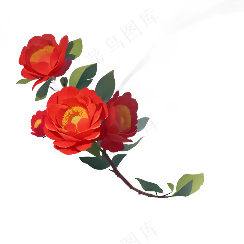 红色 海棠花 手绘 免抠 素材4