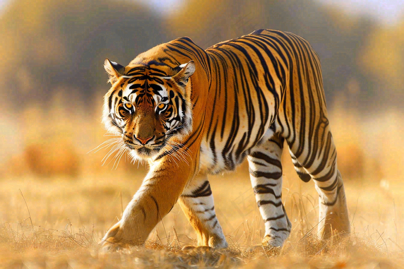 老虎秋天草丛里出行金秋动物摄影图