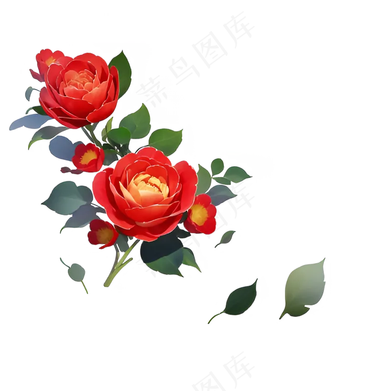 红色 海棠花 手绘 免抠 素材21