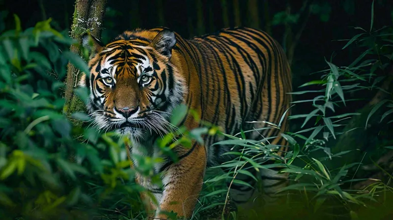 老虎森林丛林里出没老虎动物摄影图