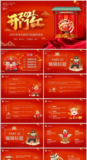 年终总结丨述职汇报丨牛气冲天丨PPT模板003预览图