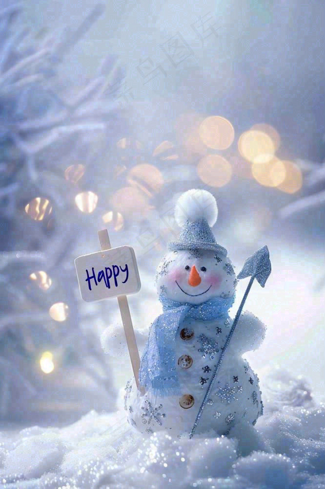 冬天白雪世界可爱雪人木牌欢迎唯美立冬小雪大雪冬至摄影图