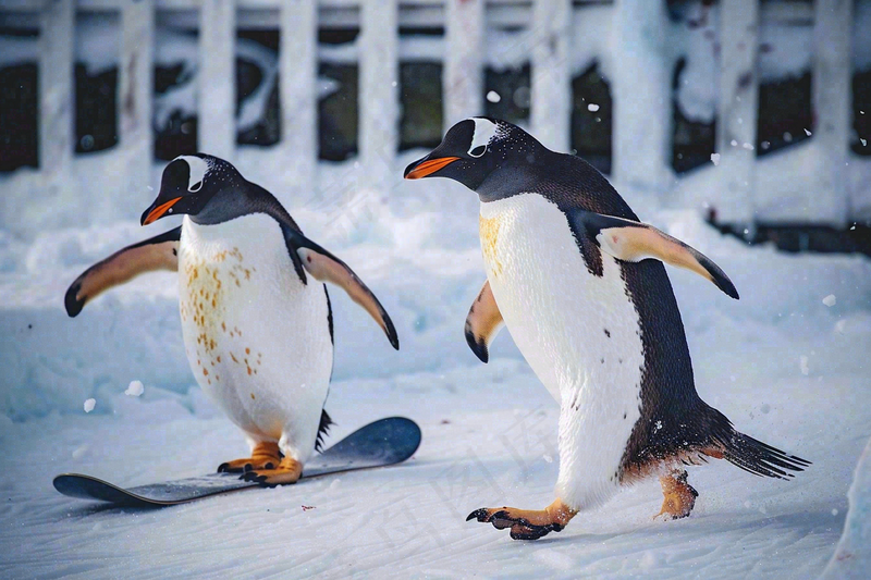 冰雪天地的企鹅寒冷动物摄影图