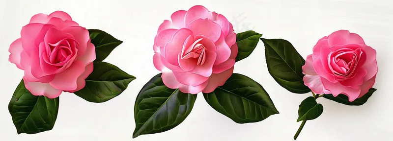 山茶花粉色花朵白色背景摄影图