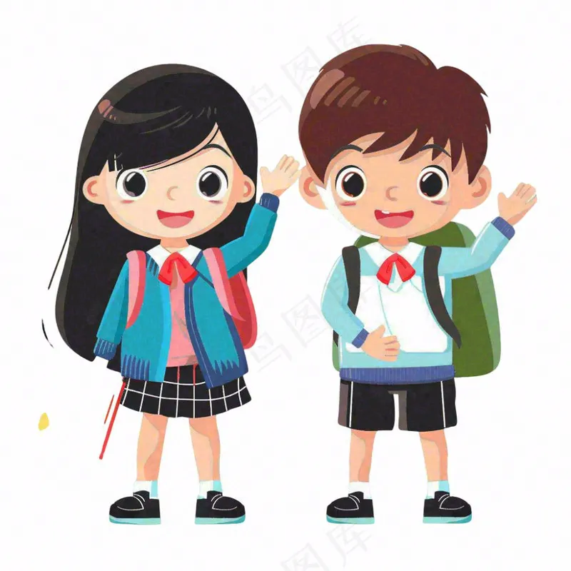 上学的学生儿童青少年学习校服人物卡通插画免抠