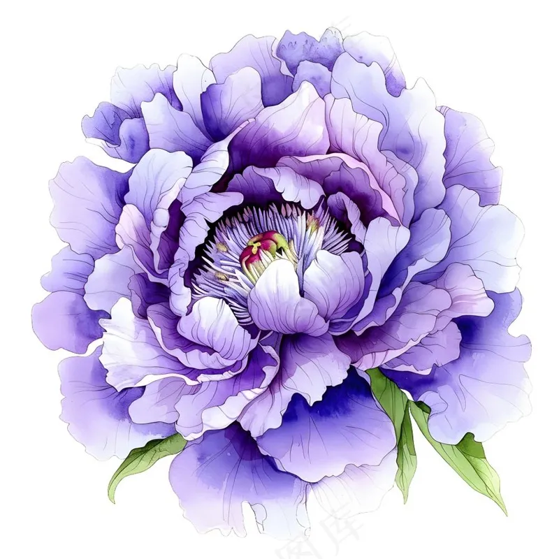 紫色牡丹花国花手绘插画插图免抠