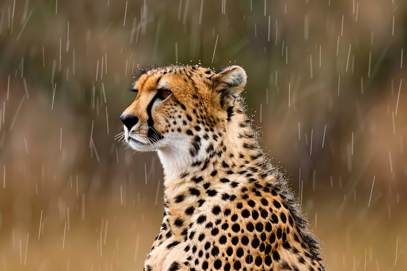 雨中的猎豹保护动物摄影图