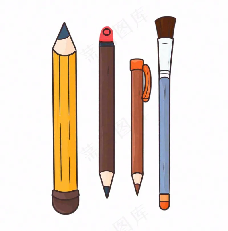 铅笔钢笔学习工具文具卡通插画免抠
