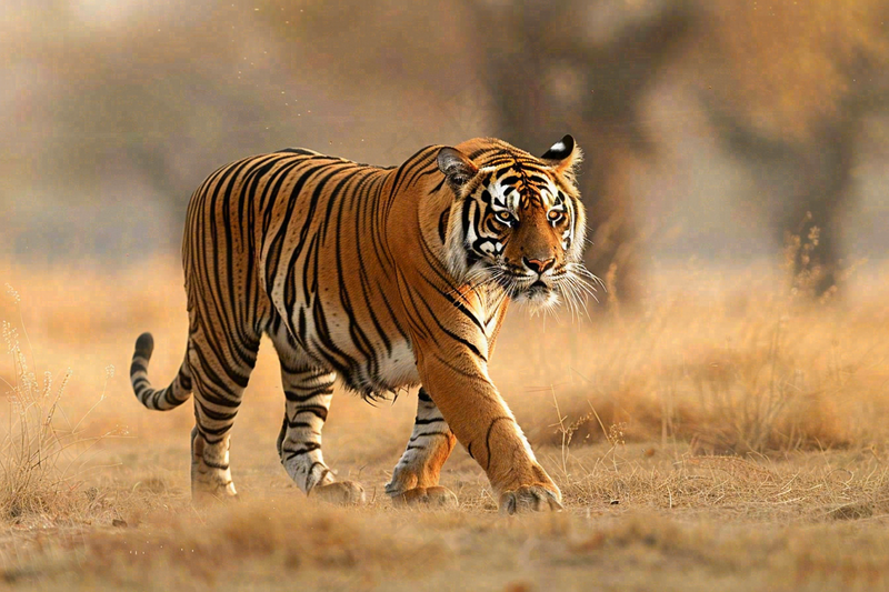 老虎动物秋天草原摄影图