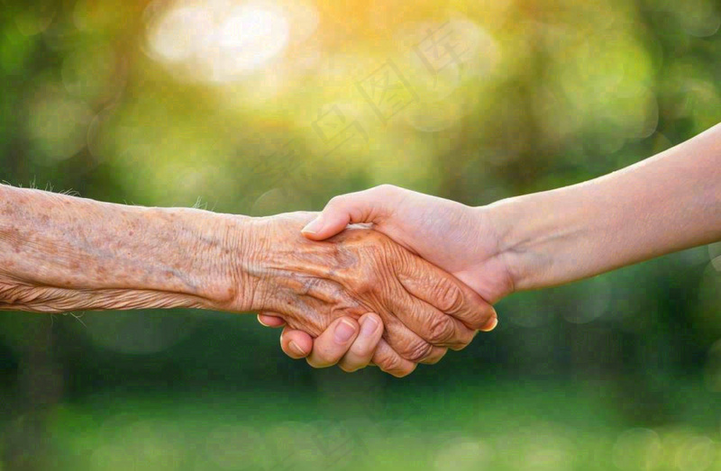 老人手牵手握手陪伴温馨重阳摄影图