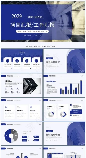 蓝色简约商务项目汇报工作汇报工作总结PPT模板预览图
