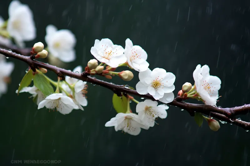 春季梅雨季节白梅鲜花盛开摄影图