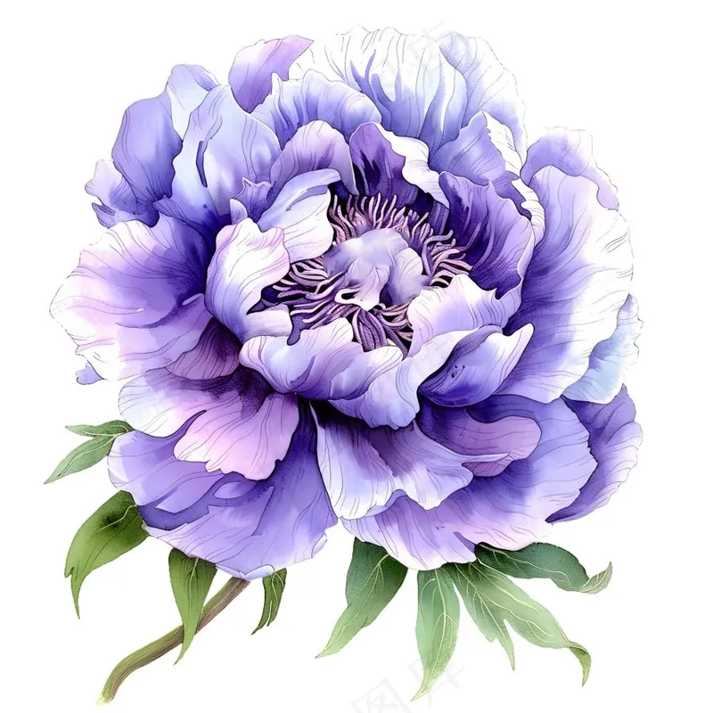紫色牡丹花国花手绘插画插图免抠