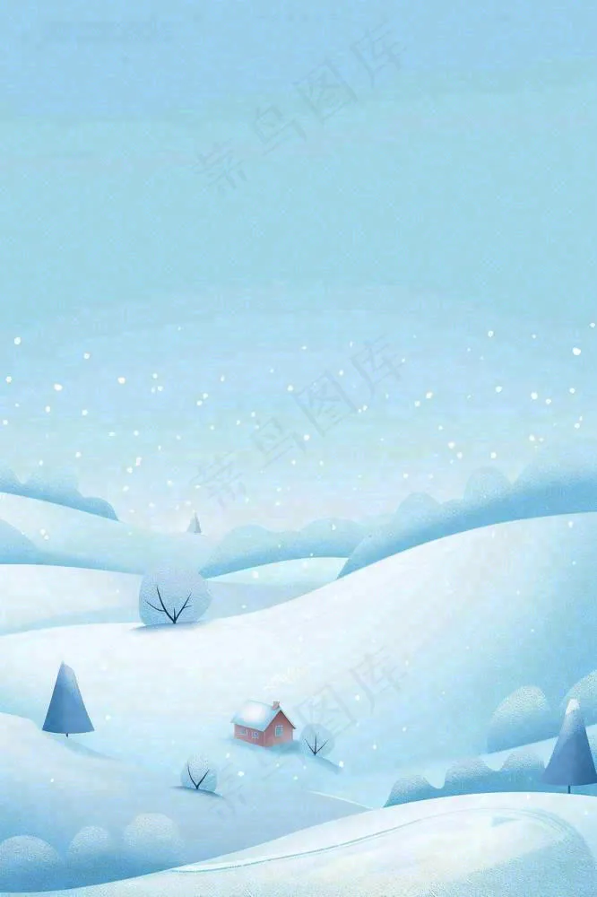 冬天雪景雪山下的房子小木屋寒冷立冬冬至大雪小雪卡通插画背景