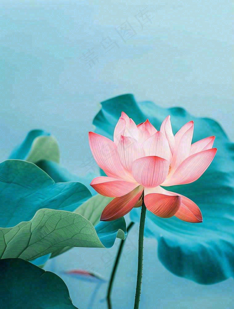 夏天池塘荷花荷叶蓝色唯美处暑大暑小暑摄影图