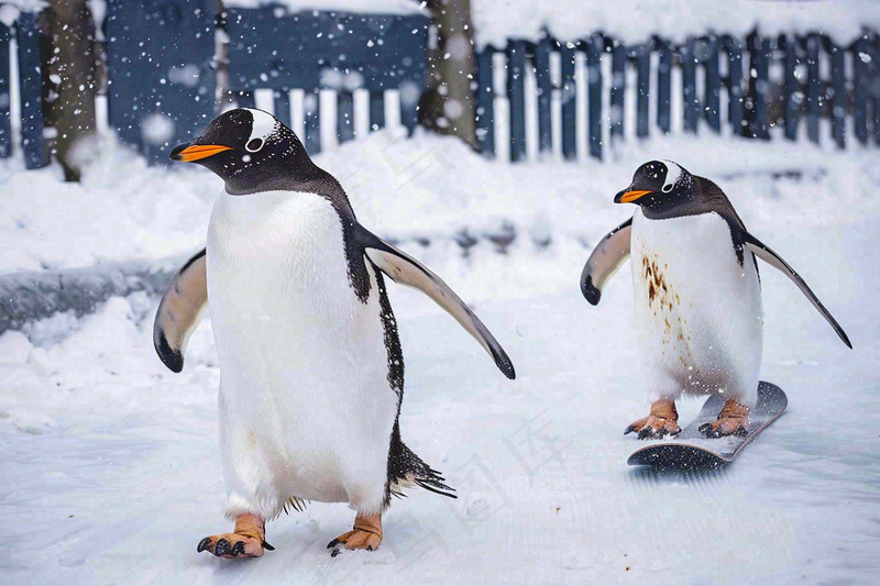 冰雪天地的企鹅寒冷动物摄影图