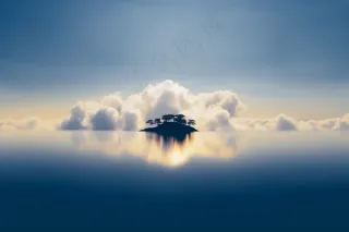 海面湖面的小道夕阳晚霞倒影摄影图