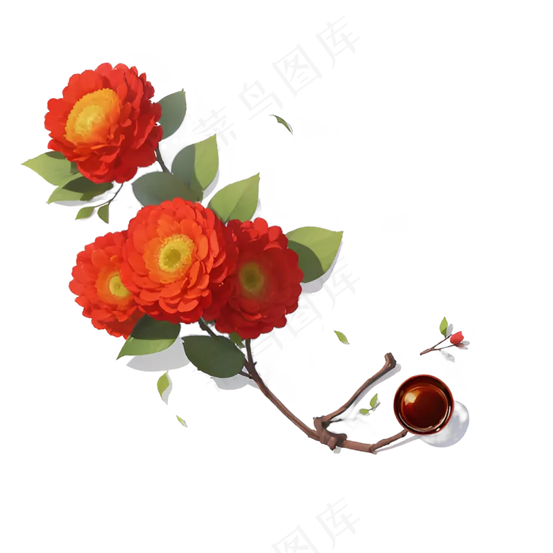 红色 海棠花 手绘 免抠 素材26