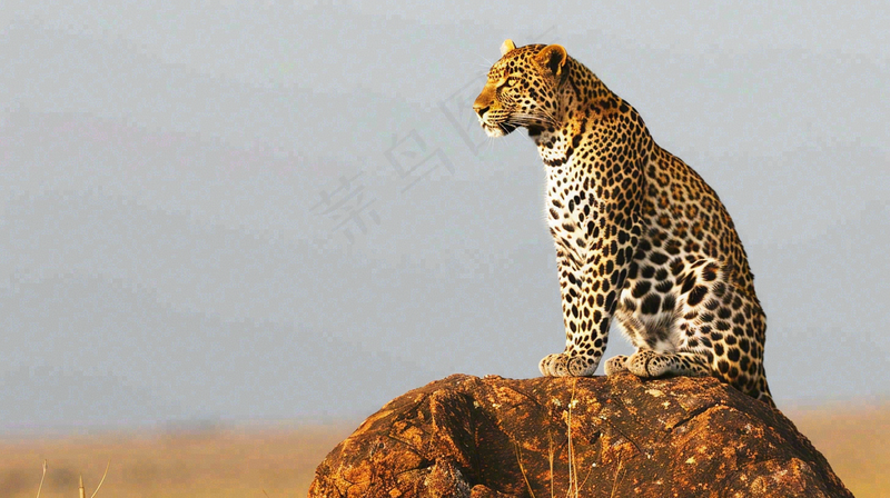 猎豹坐着石头上的动物摄影图